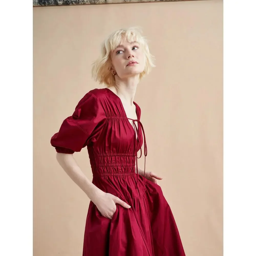 LOFT Burgundy Puff-Sleeve Mini Dress - Picture 7 of 10